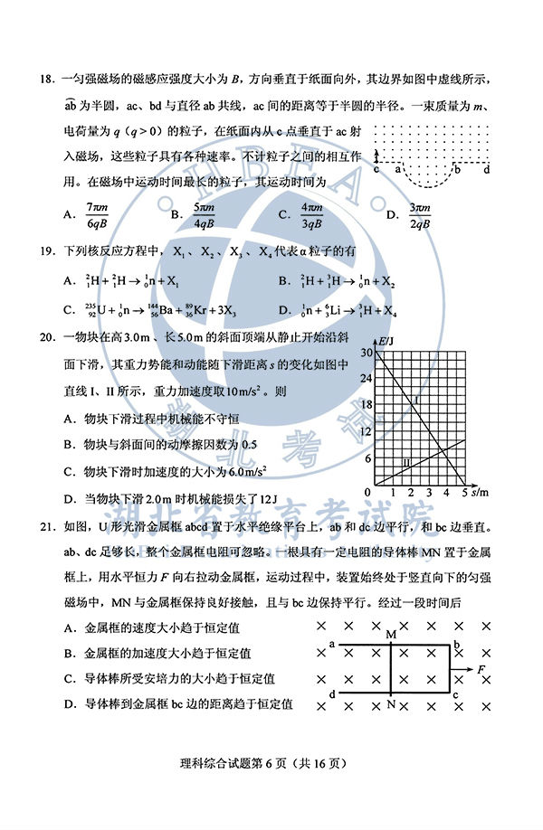 2020年全国I卷(福建高考)理综真题及参考答案