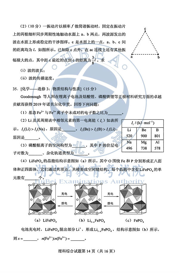 2020年全国I卷(福建高考)理综真题及参考答案